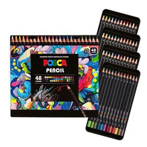 POSCA 색연필, 소프트 코어, 48 카운트, 매우 매끄럽고 풍부한 안료, 블렌딩, 음영 및 레이어링, 컬러링 및 드로잉을 위한 생생한 색상