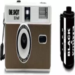 1 샷 포인트 앤 35mm 필름 카메라 재사용 가능한 레트로 하프 프레임 플래시 내장 롤 ASA/ISO 400 흑백 18