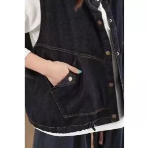 여성 청 빈티지 스탠드넥 좋은 아우터 민소매 톱 싱글 코디 조추 조끼 SPO마켓3