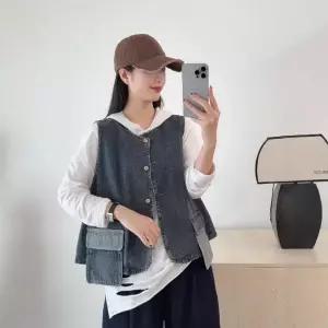 청 여자 가을 좋은 민소매 레이어드 코디 포켓 라운드 조끼 톱 SPO마켓3