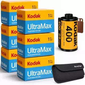 코닥 울트라맥스 400 35mm 필름 롤 24 노출 - 6개 견고한 타이거 보관 케이스 블랙