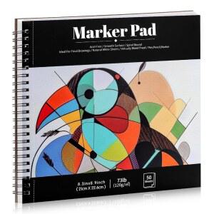 50매 마커 용지 패드, 8.3 8.9인치 출혈 방지 아트 스케치 패드, 73파운드/120gsm 드로잉 용지 나선형 스케치북, 초보자를 위한 색칠 알코올 마커 용지, 아티스트, 이상적인 선물