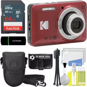 코닥 픽스프로 FZ55 레드 16MP 디지털 카메라 5X 광학 줌 28mm 광각 1080P 풀 HD 비디오 2.7인치 LCD 64GB