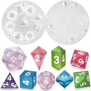 레진월드 업그레이드된 9피스 다면체 주사위 몰드 새 글꼴 7DND 세트 및 펜던트 크리스탈 D4 실리콘