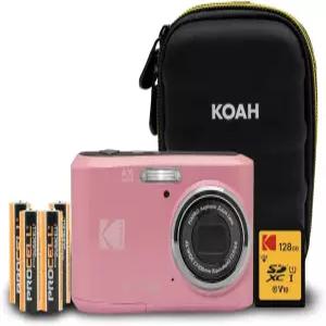 128GB SD 카드 컴팩트 카메라 케이스 및 추가 4배 AA 배터리 번들을 갖춘 코닥 픽스프로 FZ45 프렌들리 줌