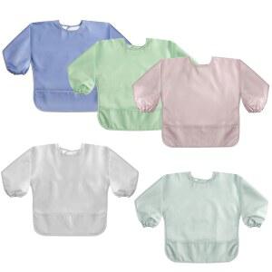 POIKShARK 4팩 긴 소매 턱받이, 포켓용 재사용 가능한 턱받이