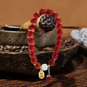팔찌 염주 레드 옥장식 마노석 염주팔찌 염주팔찌 염주 불교팔찌 불교 패션염주