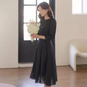 XXL까지) 로아비 벨트 쉬폰 플레어 원피스 하객룩 오피스룩 모임룩 격식룩 빅사이즈