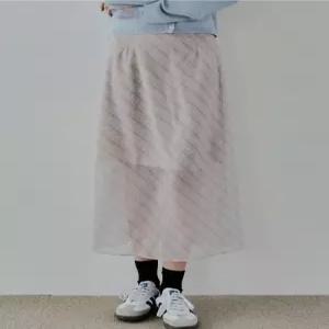 로에일 시스루 체크 롱 스커트 - 베이지 LW0225_67