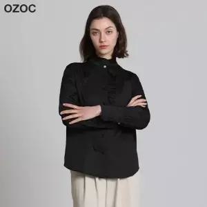 하이넥 진주 프릴 블라우스