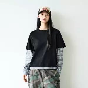 크롭 스트라이프 레이어드 티셔츠 FLT133 / 3Color W