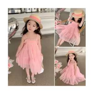 팜므 여아 공주 여아 여름 서스펜더 해변 핑크 원피스설날