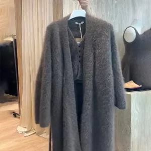 앙고라 가디건 모헤어 여성용 카디건 스웨터 롱 퍼 니트