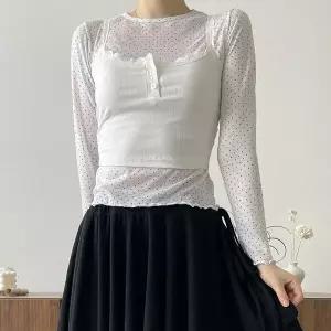 [하프클럽/옷자락]여자 레이어드티 날라리 시스루 도트 라운드 티셔츠