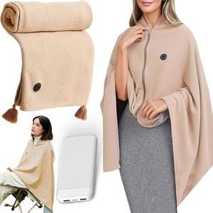 여성용 류코코토스 온열 숄 랩, 2026년 업그레이드된 USB 전기 담요 충전식 난방 스카프, 따뜻한 겨울용 랩 휴대용 난방용(베이지 무선 전원 포함)