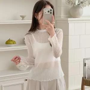 여자 날라리 폴라넥 패턴 레이어드티 비침 티셔츠