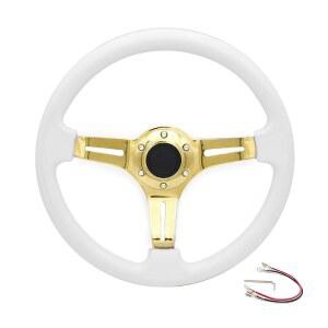 유니버설 14인치 화이트 우드 스티어링 휠 골드 스포크 6볼트 수정된 성격 쿨 레이싱 대회
