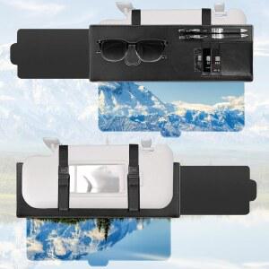 측면 차양이 있는 차량용 선바이저 익스텐더, 선글라스 홀더, 클립 및 스트랩 디자인이 업그레이드된 UV400 편광 자동차 익스텐션 블로커 | 안전한 주행을 위한 안티 글레어 보호