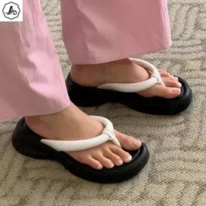 [애슬릿] 플랫폼 쪼리 볼륨 핑크 스트랩 굽높은 슬리퍼 4.5cm