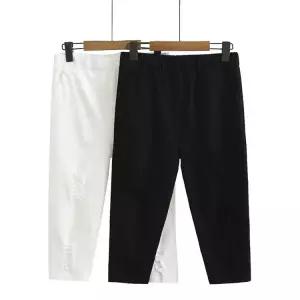 여성 빅사이즈 팬츠 여름 밴딩 하이웨스트 탄력성 대미지 7부바지 심쿵해외구매