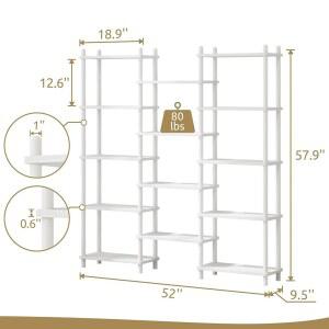 IOTXY 나무 프레임이 에타게르 독립형 선반 있는 5단 와이드 너도밤나무 오픈 책장 대형 흰색 높은 오피스용 단단한 디스플레이 트리플 책장