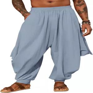 남성용 린넨 배기 팬츠 유니크 바지 요가 비치웨어 코튼 와이드 스트릿 보헤미안 스타일 알라딘 조거핏