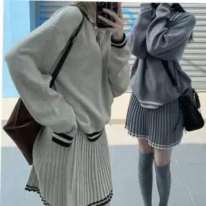 데일리투피스 여성 배색 니트 투피스 긴팔 플리츠 스커트 셋업 세트