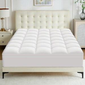 테시오네 매트리스 부드러운 충전이 토퍼 패드 21인치 나선형 깊은 냉각 통기성 두꺼운 섬유 추가 포켓 커버 베개 가능한 흰색