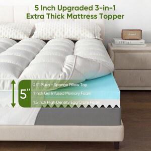 5인치 매트리스 두꺼운 허리 탑퍼 위한 80 메모리 엑스트라 갖춘 대나무 패드와 베개 5인치 5인치 1500GSM 60 듀얼 부드럽고 쿨링 2배 레이어 탑을 있는 지지력