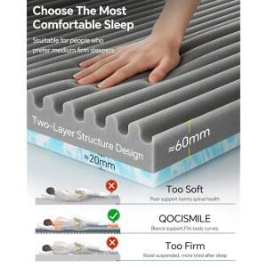 QOCISMILE 매트리스 풀사이즈 토퍼 탄성 패드 21인치에 커버 맞습니다 메모리 더블 논슬립 탈착식 레이온 토퍼 소프트 스트랩이 고밀도 3인치 대나무 지퍼 침대