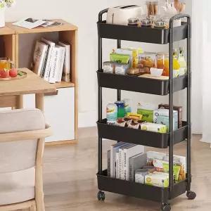 틈새수납선반 트롤리 수납선반 4단 블랙 슬림 트레이 욕실선반 주방선반