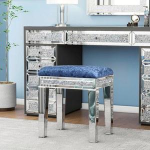 블링월드 미러 7인치 스타일리시한 베니티 거실용 높이의 파란색 화장 쿠션 오스만어 부순 스툴과 인레이 19 벨벳 화장실 의자 침실용 다이아몬드