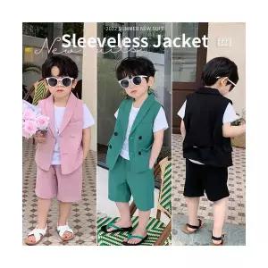 팜므 남아 정장 여름 돌아기 여름 럭셔리 카라 조끼 바지 2종 세트설날