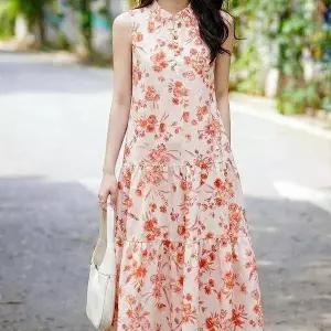 [휴드]로즈 플로랄 차이나넥 민소매 원피스_P421150159