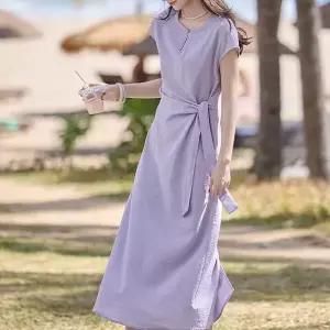 [디에이치(하프클럽)]윈디퍼플 라인 스트랩 반민소매 원피스_P421150107