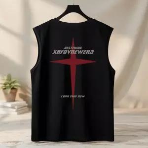 [신세계라이브쇼핑][옷자락] 남성 오버사이즈 라운드넥 크로스 프린트 민소매 티셔츠 두컬러