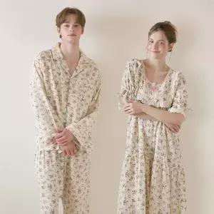 [lunaluz](신세계 사우스시티)커플 플로라 코튼 반소매 스퀘어넥 원피스 잠옷