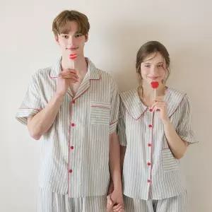 [lunaluz](신세계 사우스시티)커플 빌리ST 코튼 반소매 세일러카라 투피스 잠옷