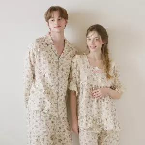 [lunaluz](신세계 사우스시티)커플 플로라 코튼 반소매 스퀘어넥 투피스 잠옷