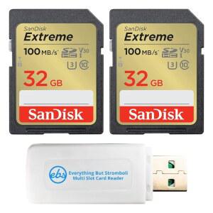 스트롬볼리 및 SD 카드 리더기와 섬유 천을 제외한 모든 기능이 포함된 Extreme 32GB 2팩 SD 메모리 카드, 디지털 카메라, 컴퓨터 및 트레일 카메라 SDSDDXVT-032G-GNCIN 번들과 호환됩니다