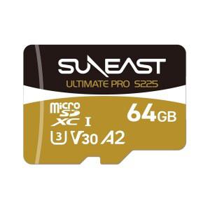 SUNEAST 64GB SD 카드 V30 U3 A2 - 최대 208MB/s 읽기, 100MB/s 쓰기, 4K 비디오용 SD 어댑터 UHS-I SDXC 메모리 카드, 대시 캠, 드론 및 액션 카메라용 고속 TF 카드