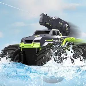 WAMP  대형 오프로드 수륙양용 RC카 자동물대포 4륜 구동 RC카 360도 회전 가능 RC카 충전식 무선조종rc카 그린1 리모컨 1개