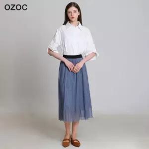 오조크 폴리 메쉬 플리츠 A라인 스커트