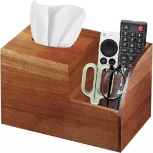 나무 티슈 박스 커버 사각형 수납공간 아카시아 홀더 욕실용 리모컨 있는 장식용 큐브 정리함 나이트스탠드