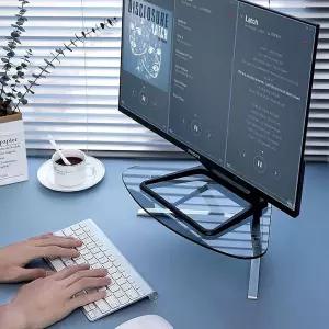 야포듀트 코너 모니터 스탠드 컴퓨터 데스크톱 유리 곡선 휴대용 프로젝터 스크린 홀더 쉬운 조립 노트북