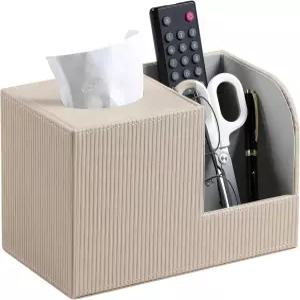 2칸 수납 정리함이 있는 크레트크프 사각 티슈 박스 커버 거실 침대 스탠드용 리모컨 홀더가 PU 가죽