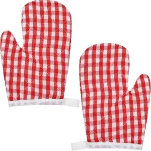 2PCS 레드 오븐 미트 주방 보조용 체크 안전한 요리를 위한 귀여운 바비큐 그릴 미니 내열 베이킹 장갑