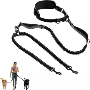 튼튼한 개 목줄 핸즈 프리 번지 최대 250파운드의 대형견 두 마리 편안한 충격 흡수 반사형 듀얼 패딩 핸들