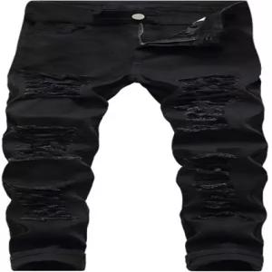 qcdyrxf 남성 청바지 슬림 핏 스트레치 스키니 찢어진 스트레이트 팬츠