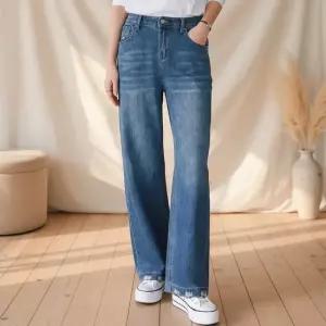 [다잇템] 여성 클래식 와이드핏 컷아웃 고무줄 청바지